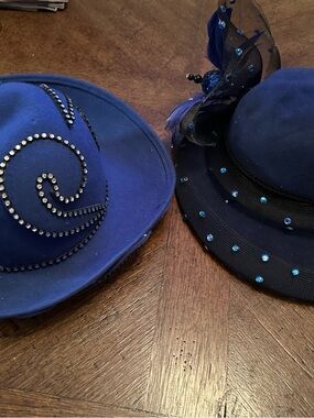 Pair of Elegant Blue Rhinestone Embellished Women's Dress Hats